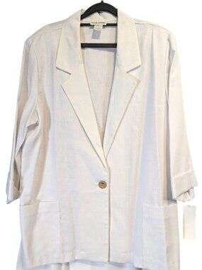 Vintage Alice Stuart Women Large White Blazer Jacket NWT Linen Look One Button